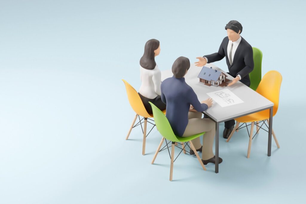 家について解説する住宅会社スタッフと顧客のイメージ
