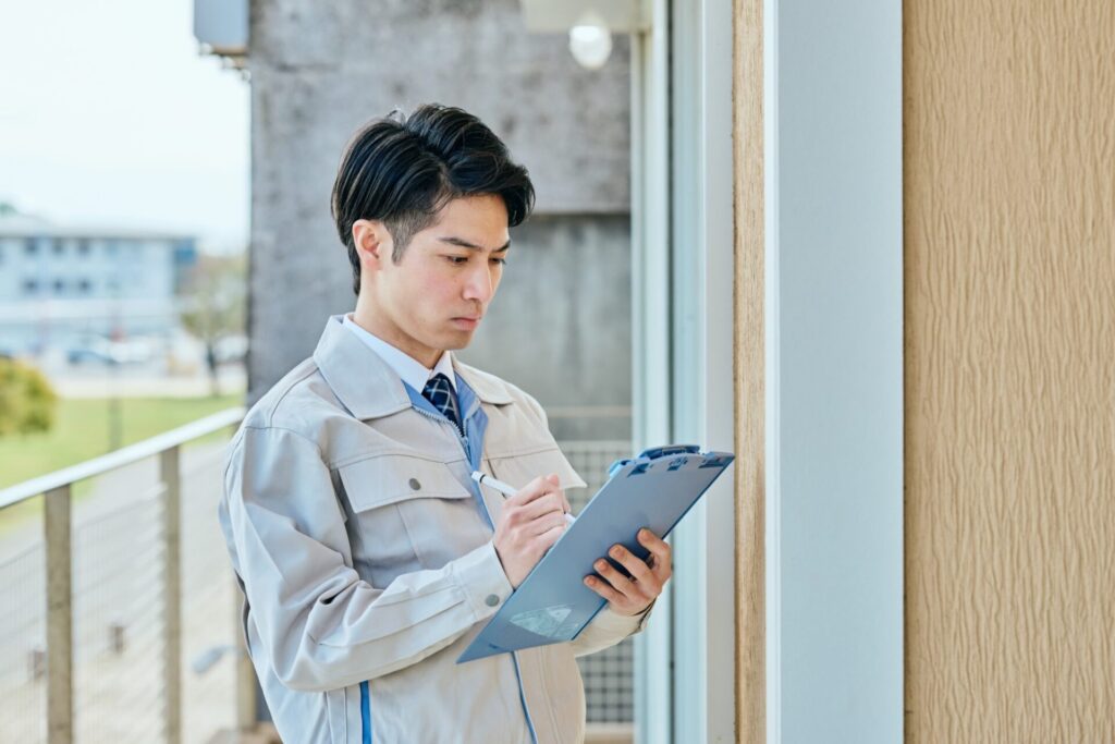 外壁の点検をするスタッフ